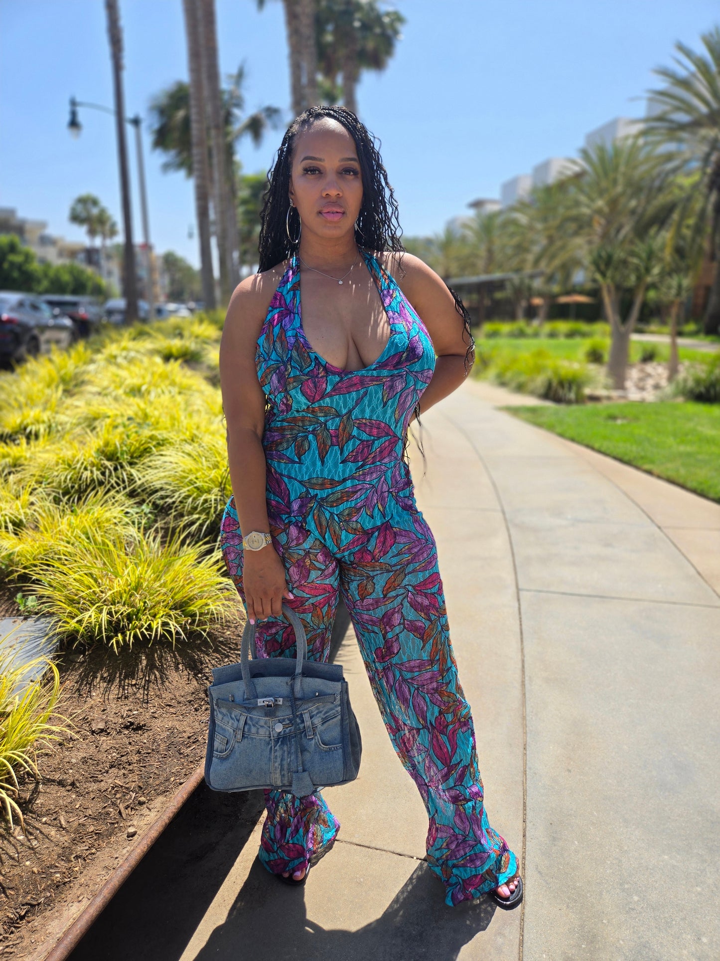 Catch 22 Lace Halter Floral Jumpsuit
